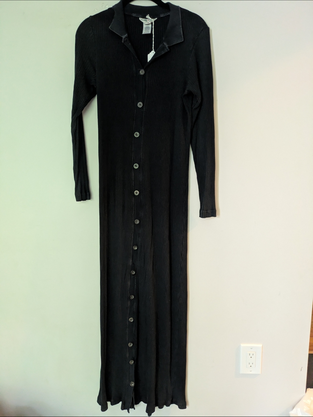 Hard Tail Black Button-Front Ribbed Maxi Dress Cotton